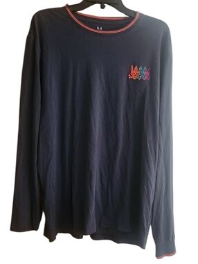 Psycho Bunny Navy Long Sleeve Crewneck with Rainbow Bunny Logo